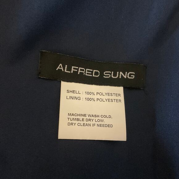 Alfred Sung Satin Cocktail Dress Size 10 Blue Sleeveless V-Neck Fit and Flare - Picture 9 of 12